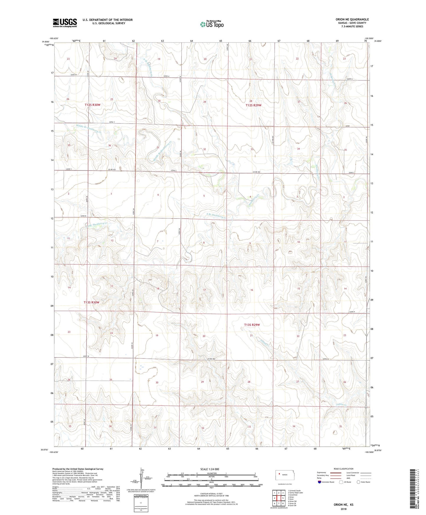 Orion NE Kansas US Topo Map Image