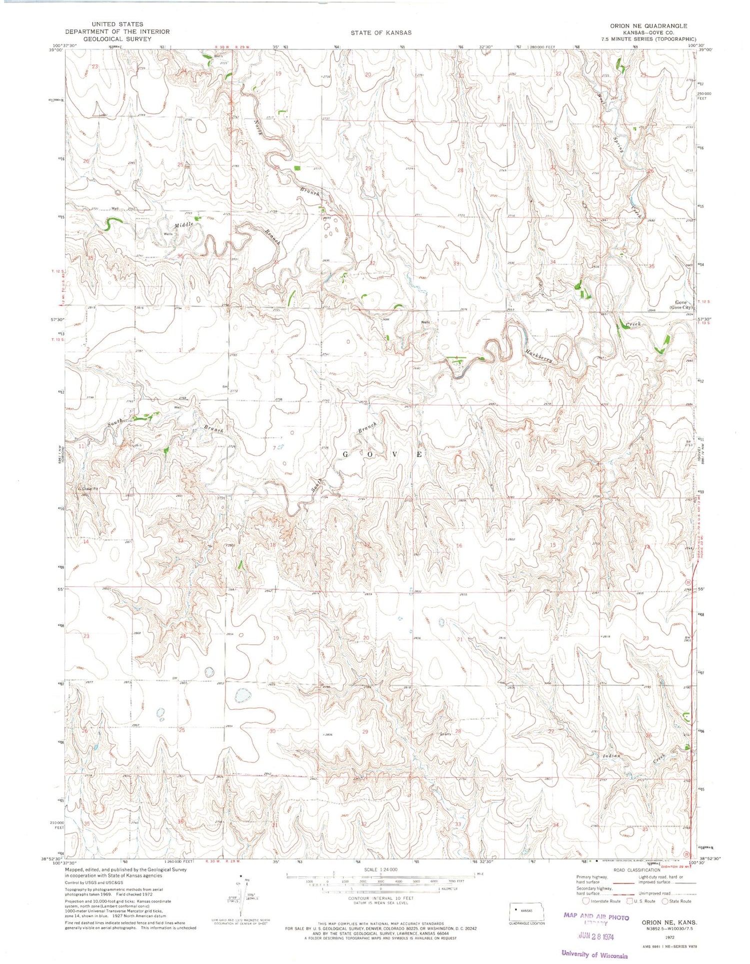 Classic USGS Orion NE Kansas 7.5'x7.5' Topo Map Image