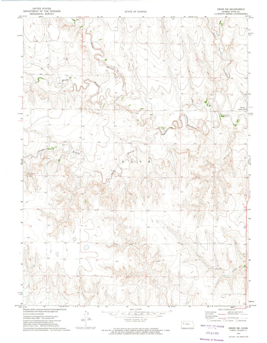 Classic USGS Orion NE Kansas 7.5'x7.5' Topo Map Image