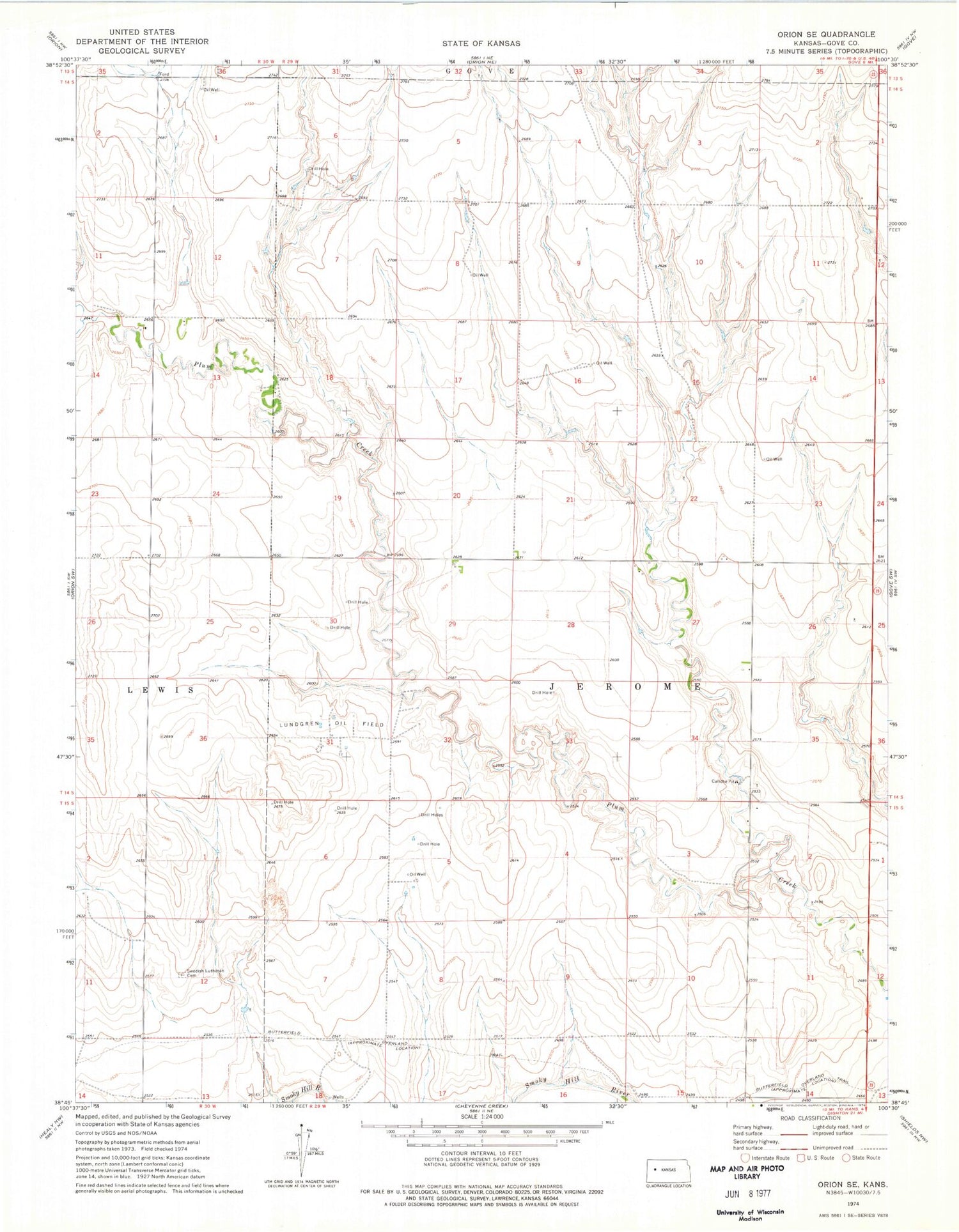 Classic USGS Orion SE Kansas 7.5'x7.5' Topo Map Image