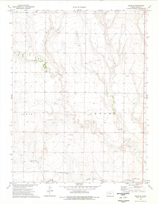 Classic USGS Orion SE Kansas 7.5'x7.5' Topo Map Image