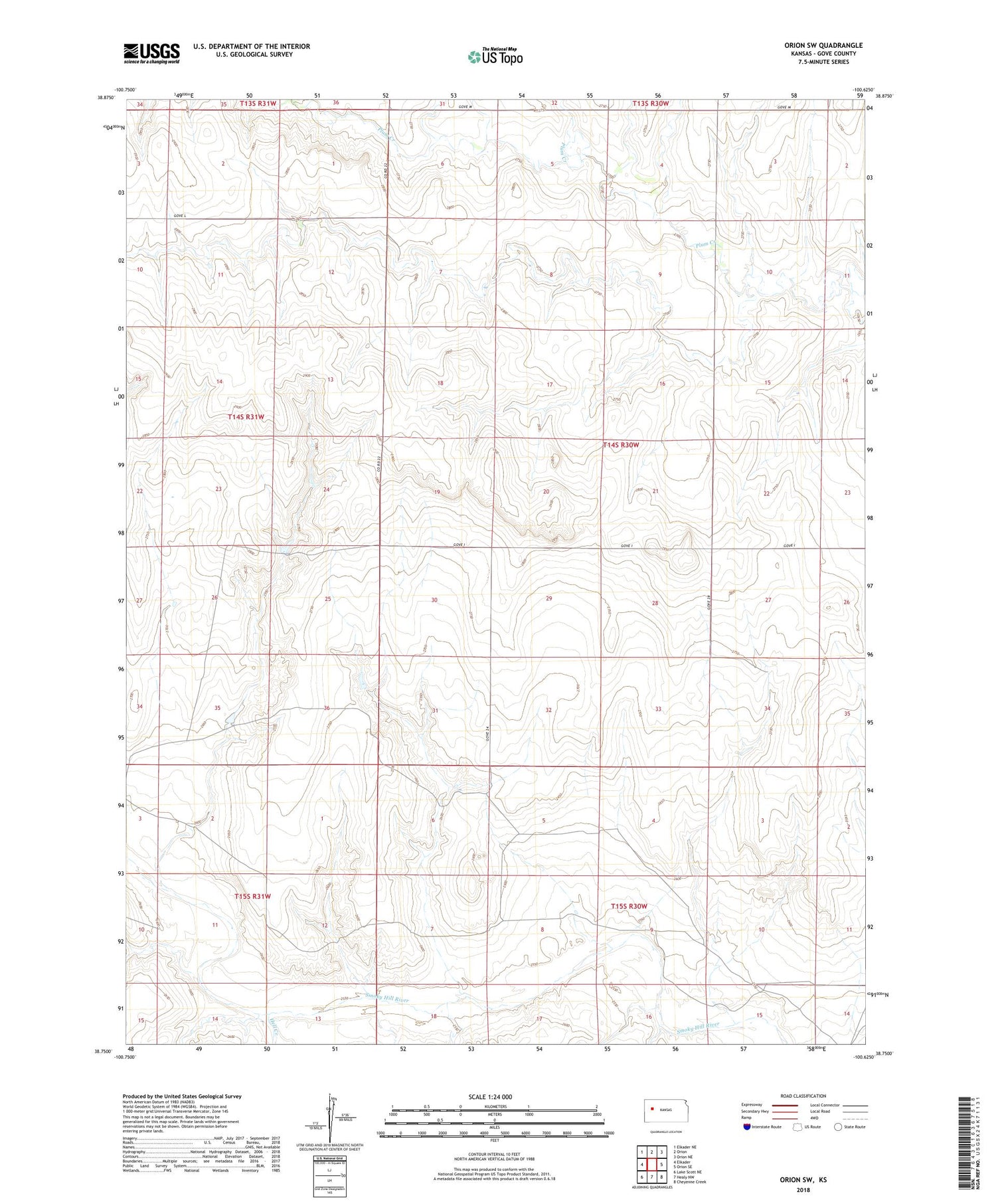 Orion SW Kansas US Topo Map Image