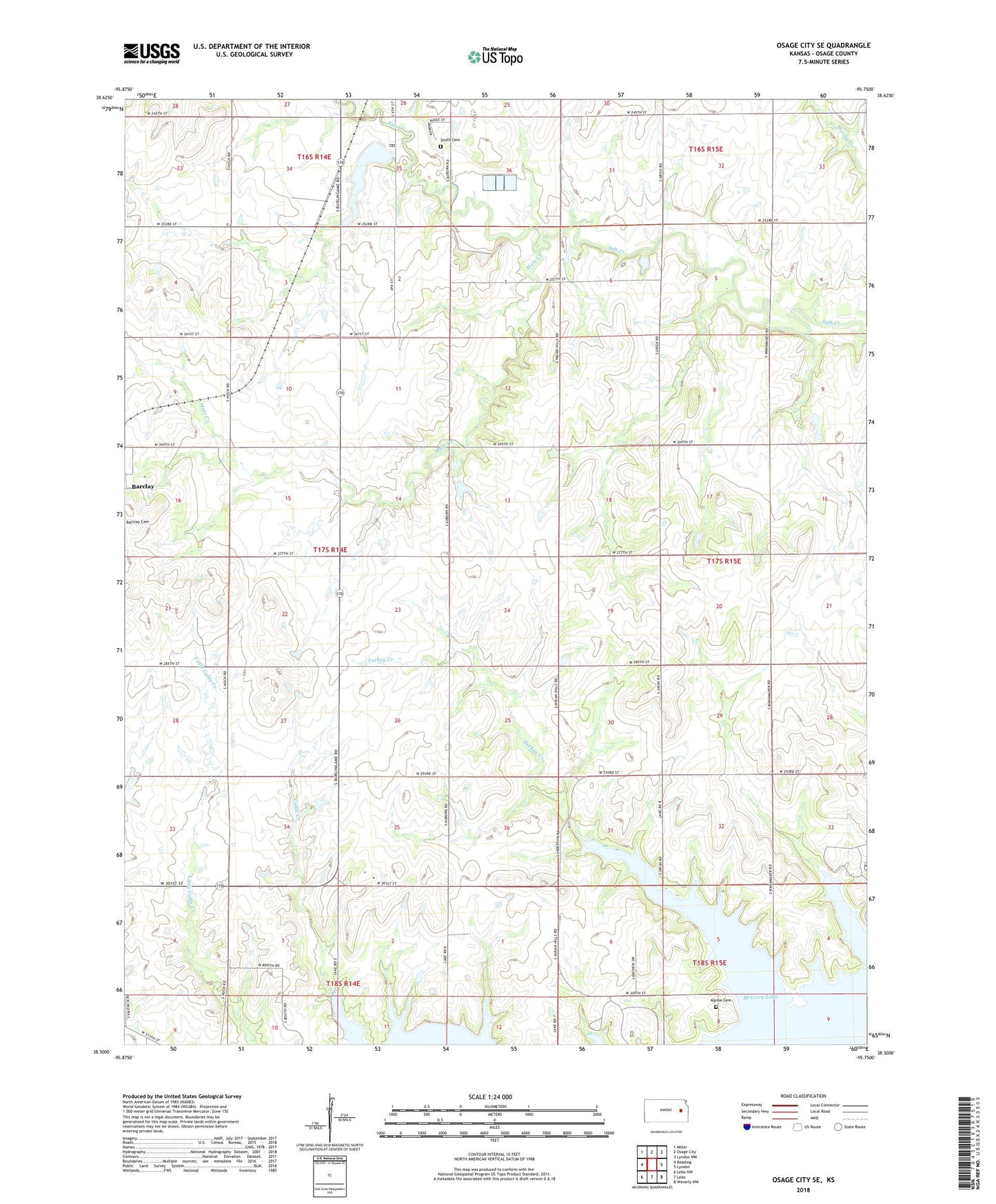 Osage City SE Kansas US Topo Map Image