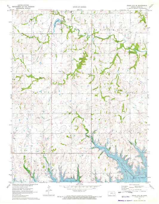 Classic USGS Osage City SE Kansas 7.5'x7.5' Topo Map Image