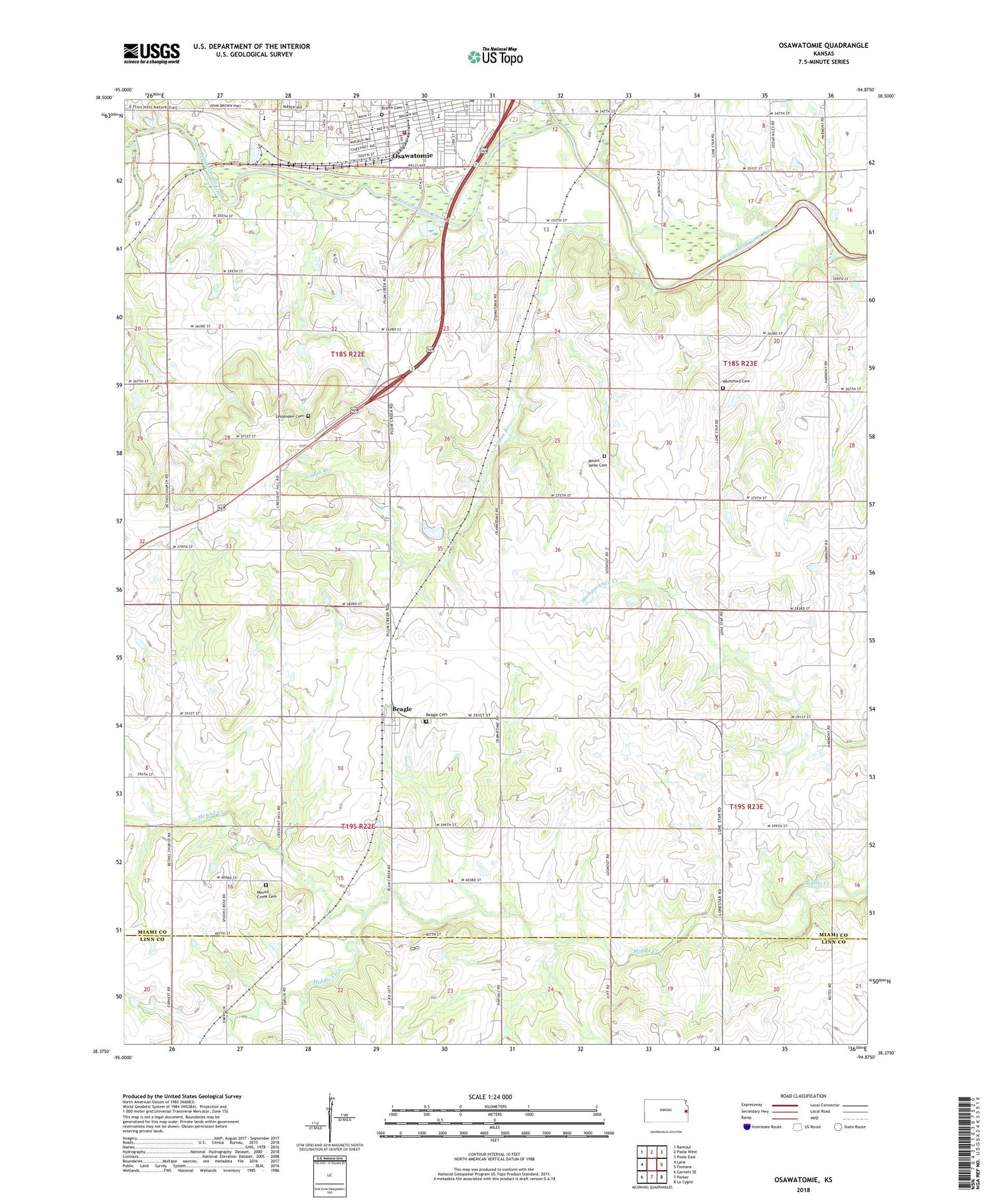 Osawatomie Kansas US Topo Map Image