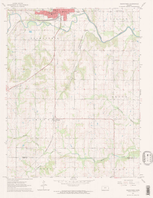 Classic USGS Osawatomie Kansas 7.5'x7.5' Topo Map Image