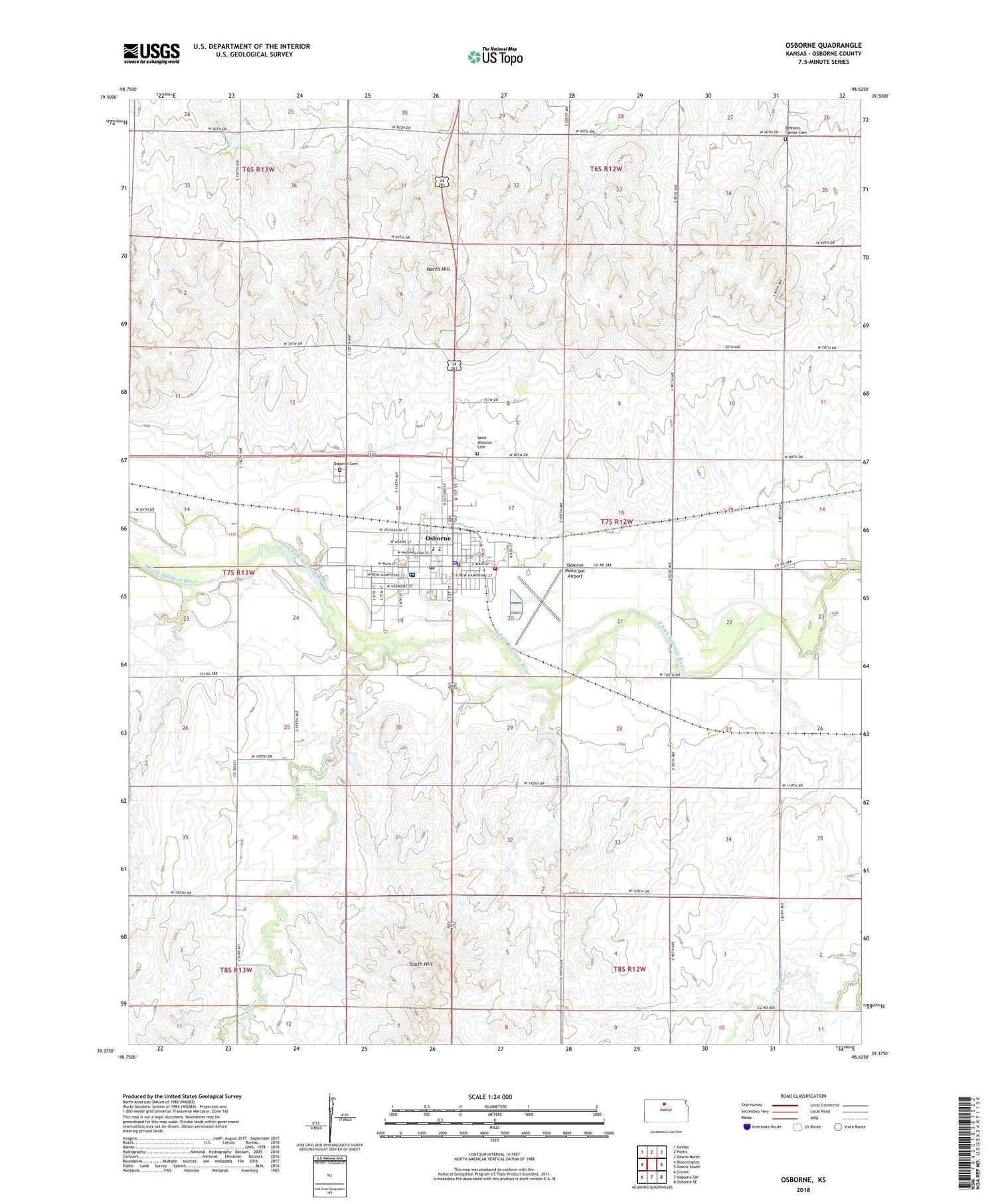 Osborne Kansas US Topo Map Image