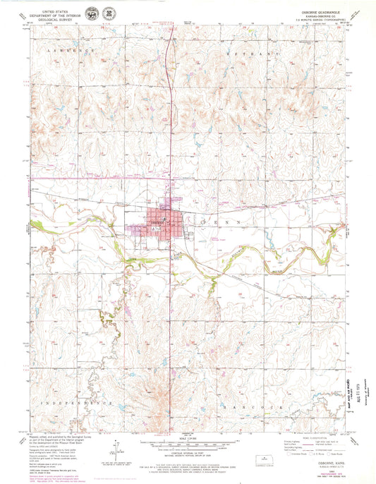 Classic USGS Osborne Kansas 7.5'x7.5' Topo Map Image