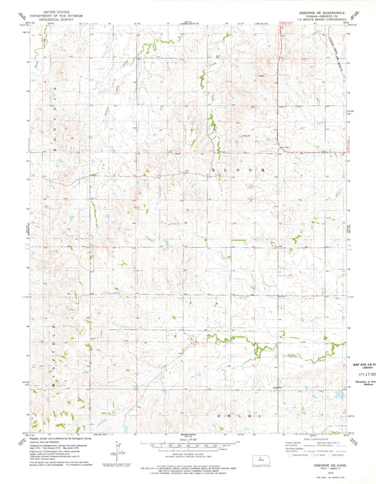 Classic USGS Osborne SE Kansas 7.5'x7.5' Topo Map Image