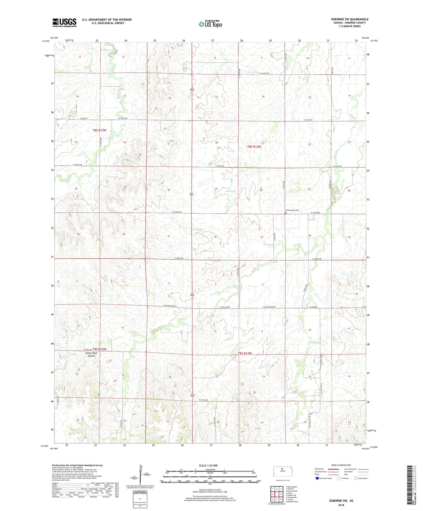 Osborne SW Kansas US Topo Map Image