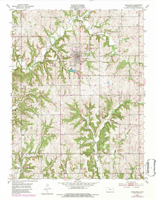 Classic USGS Oskaloosa Kansas 7.5'x7.5' Topo Map Image