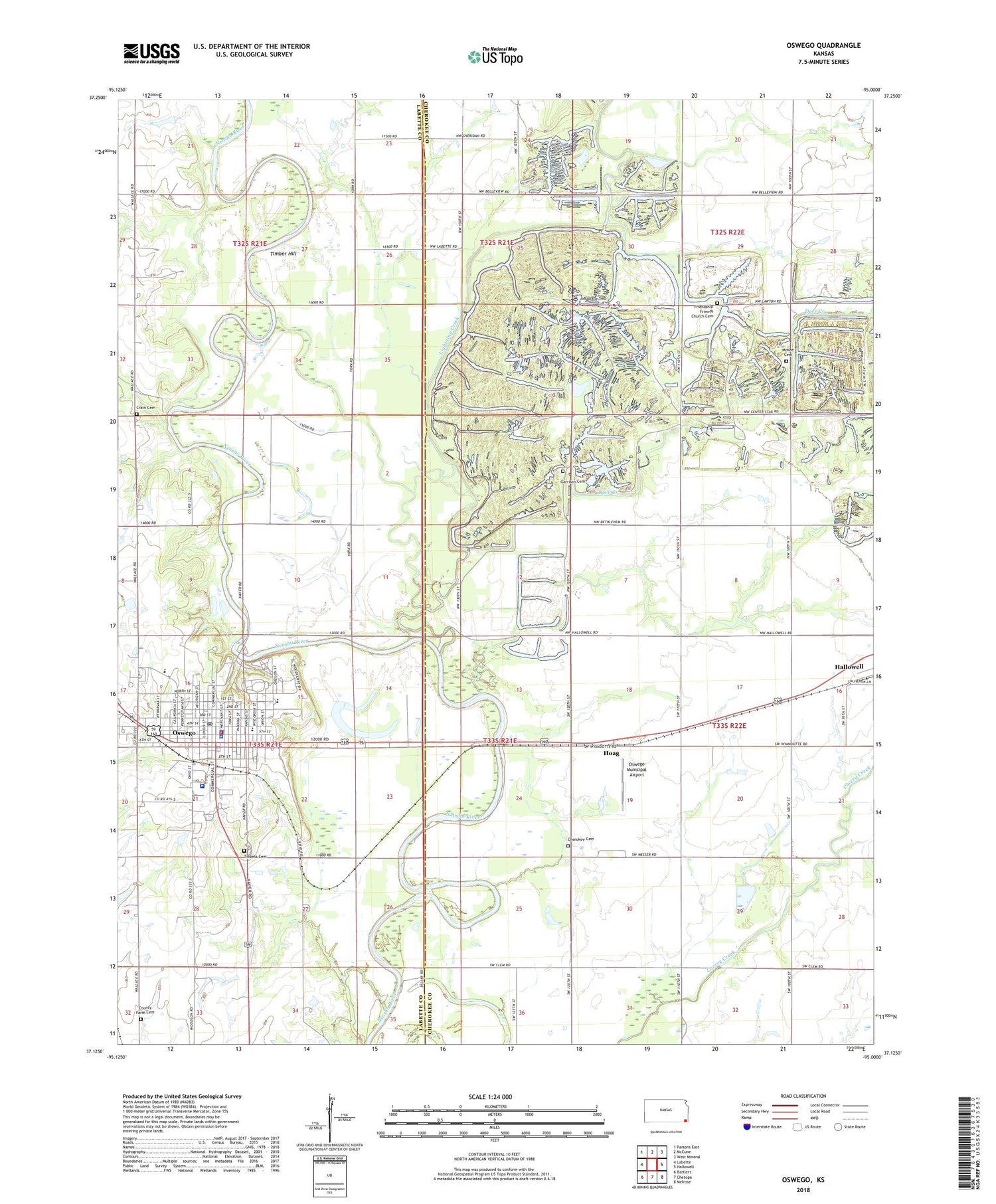 Oswego Kansas US Topo Map Image