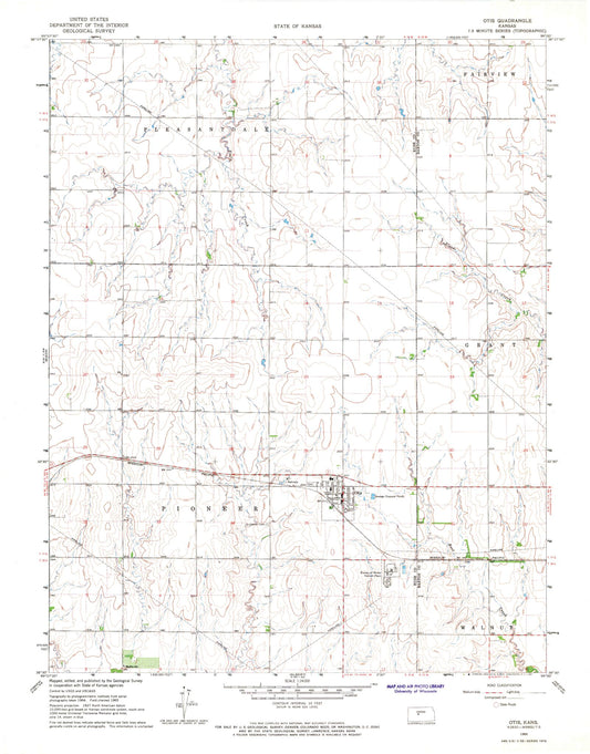Classic USGS Otis Kansas 7.5'x7.5' Topo Map Image