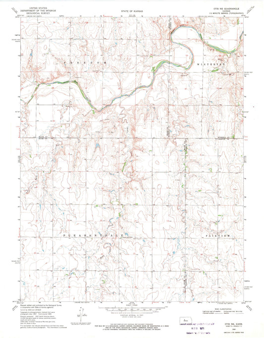 Classic USGS Otis NE Kansas 7.5'x7.5' Topo Map Image