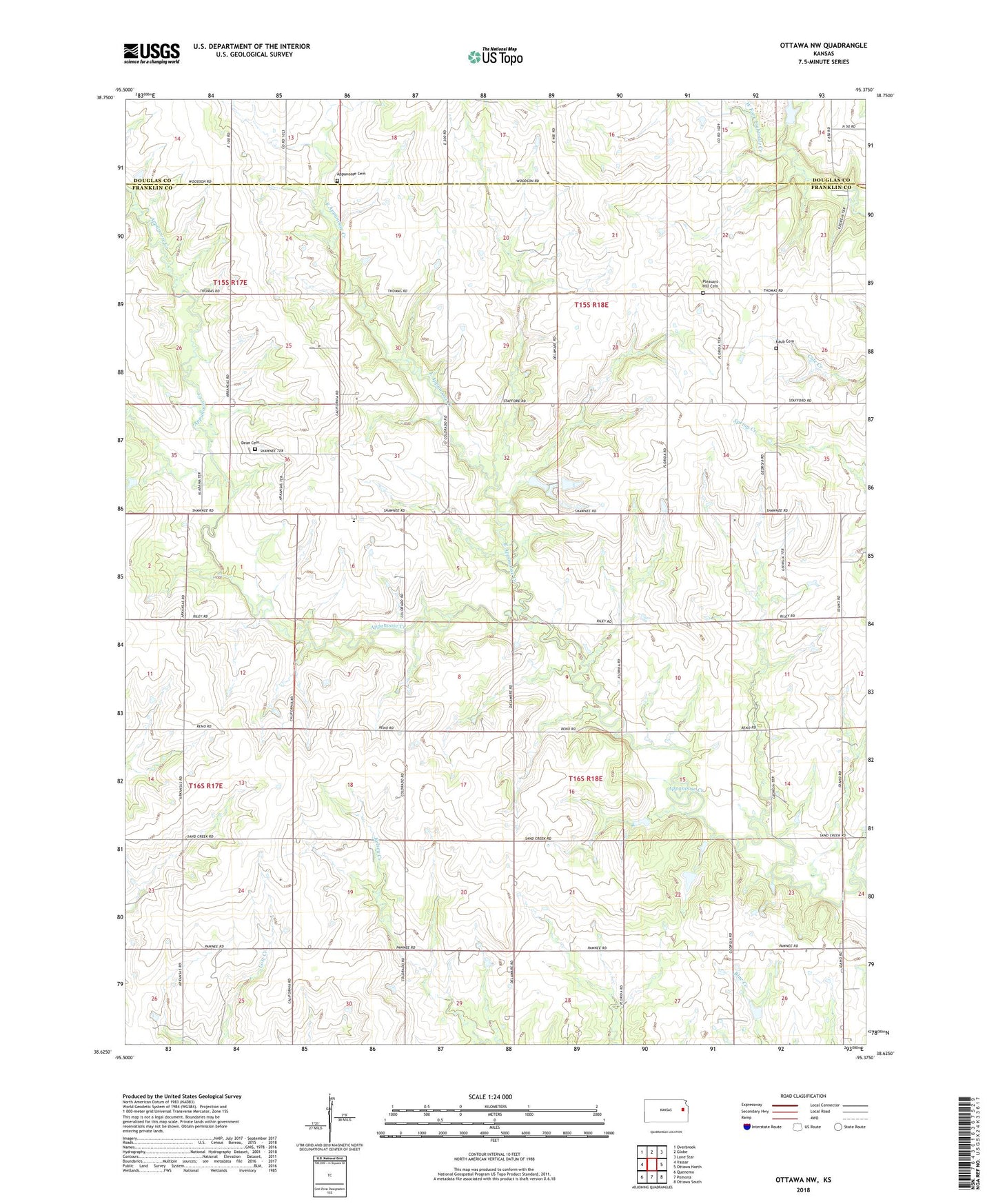Ottawa NW Kansas US Topo Map Image