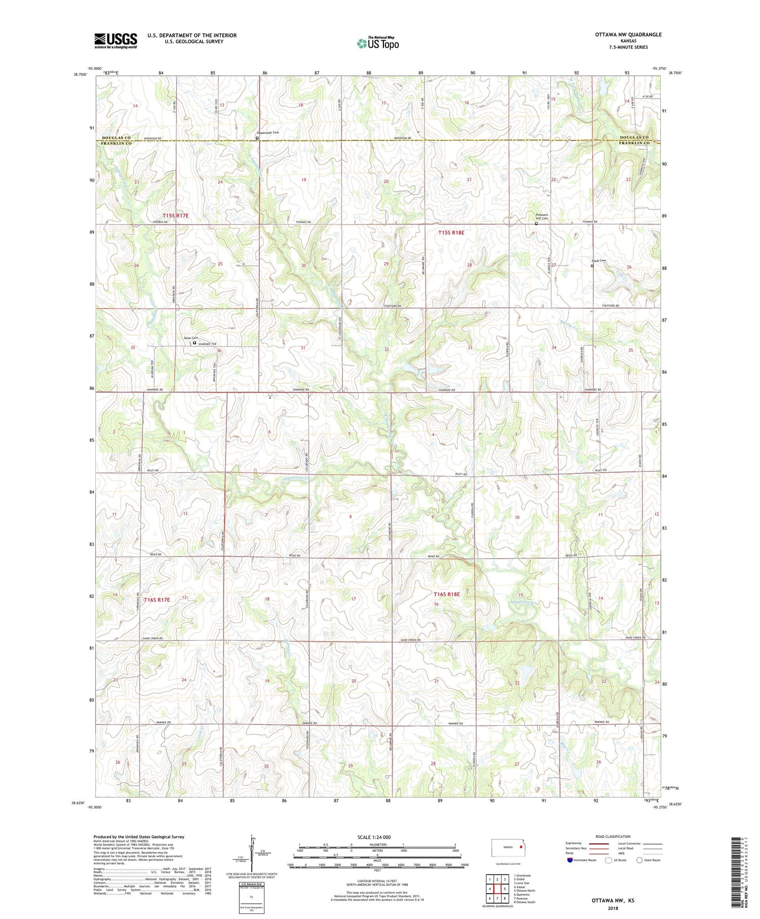 Ottawa NW Kansas US Topo Map Image