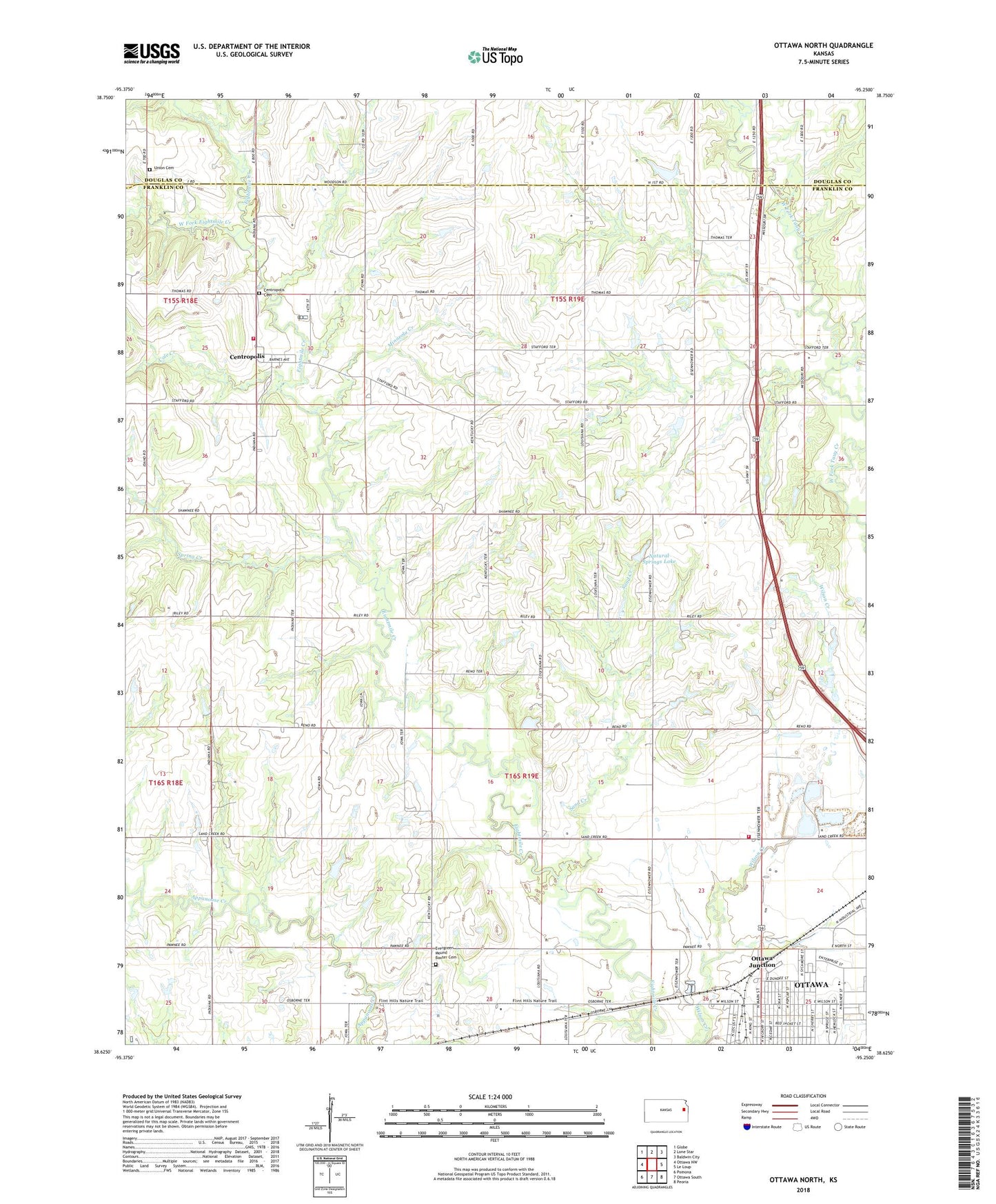 Ottawa North Kansas US Topo Map Image
