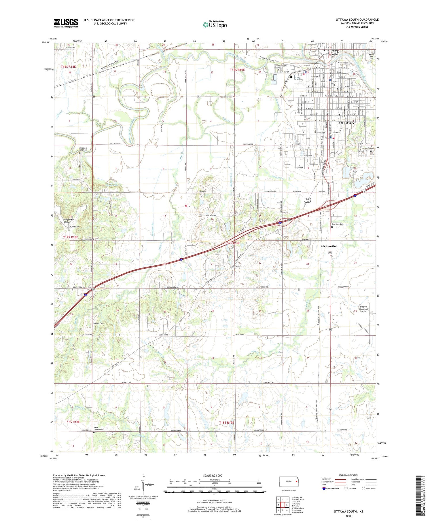 Ottawa South Kansas US Topo Map Image