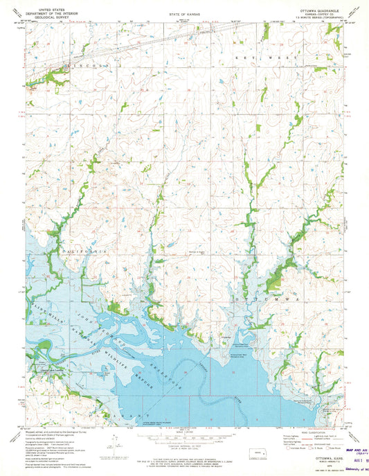 Classic USGS Ottumwa Kansas 7.5'x7.5' Topo Map Image