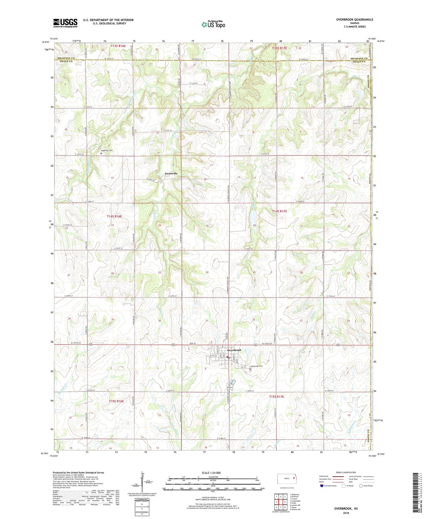 Overbrook Kansas US Topo Map Image