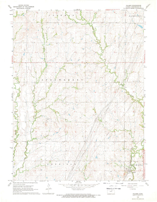 Classic USGS Palmer Kansas 7.5'x7.5' Topo Map Image