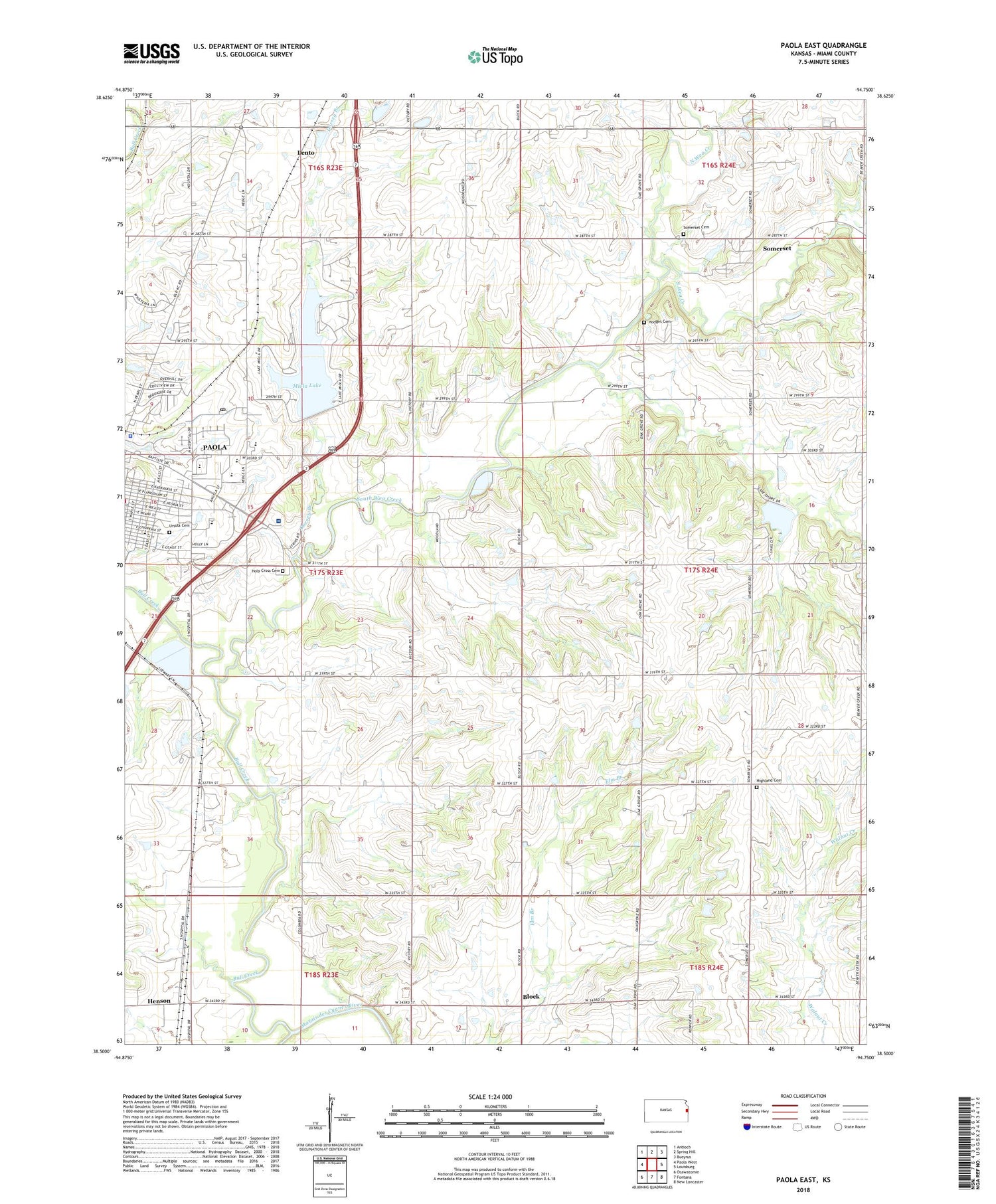 Paola East Kansas US Topo Map Image