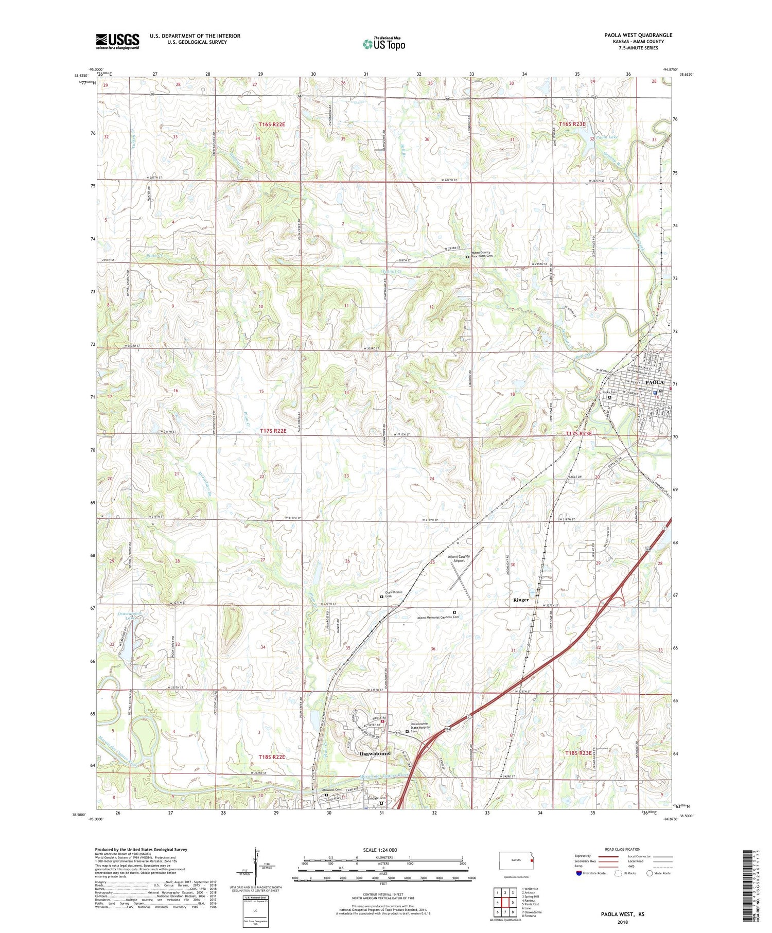Paola West Kansas US Topo Map Image