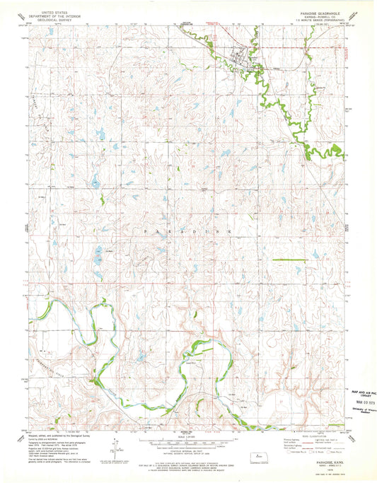Classic USGS Paradise Kansas 7.5'x7.5' Topo Map Image