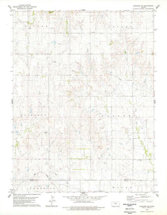 Classic USGS Paradise NE Kansas 7.5'x7.5' Topo Map Image