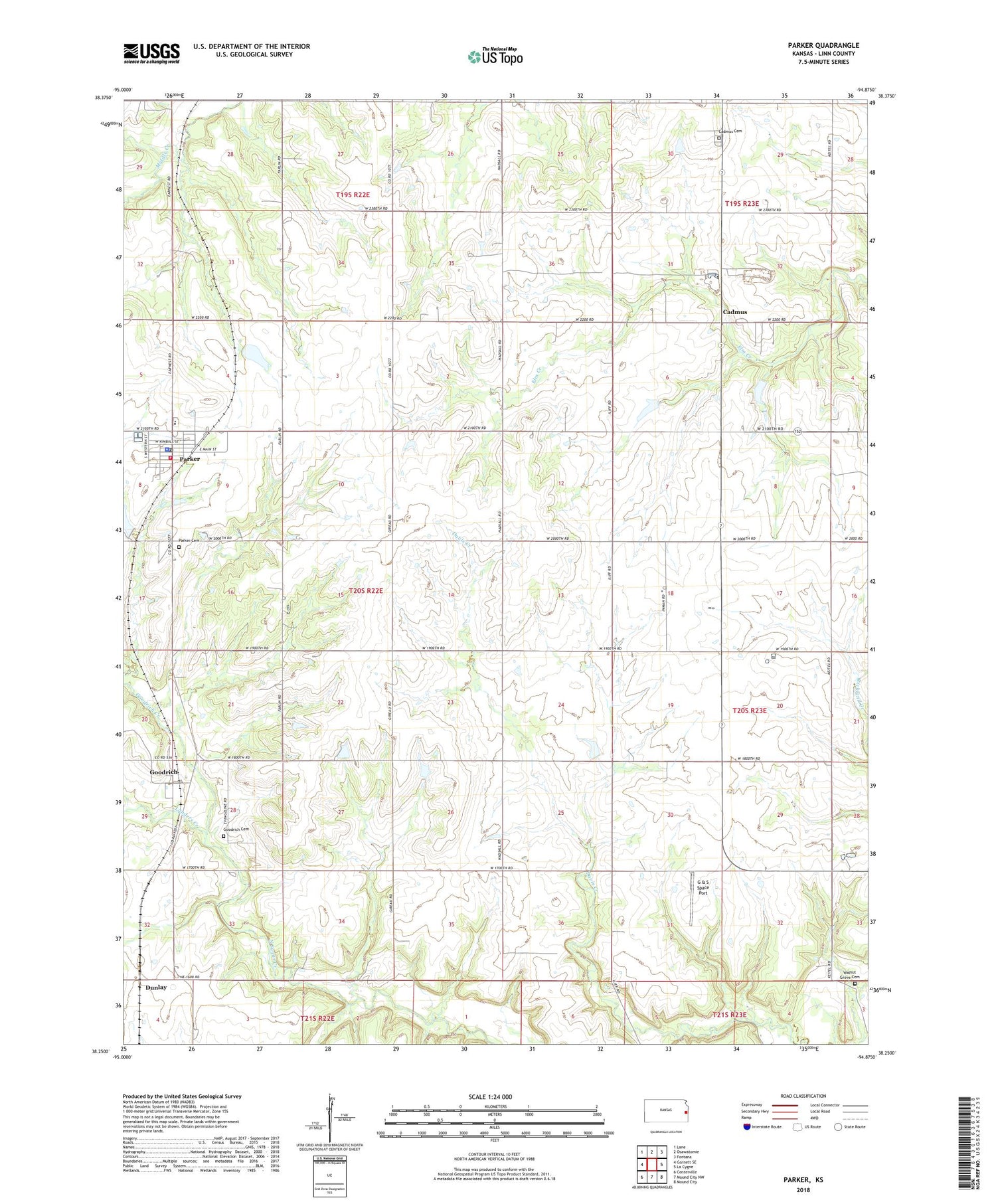 Parker Kansas US Topo Map Image