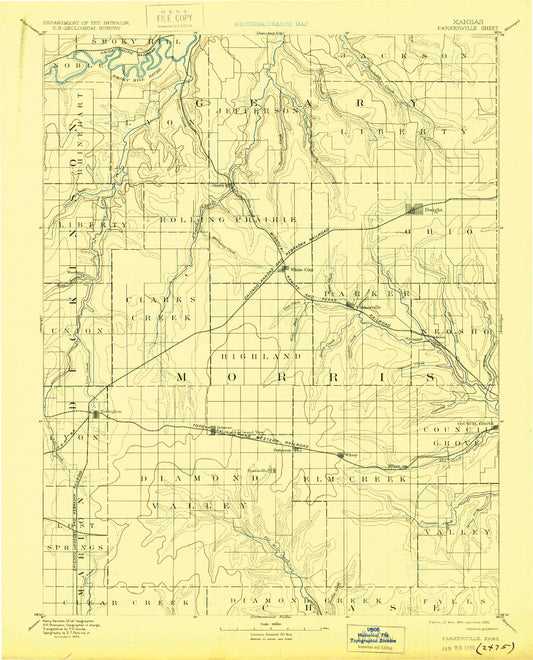 Historic 1894 Parkerville Kansas 30'x30' Topo Map Image