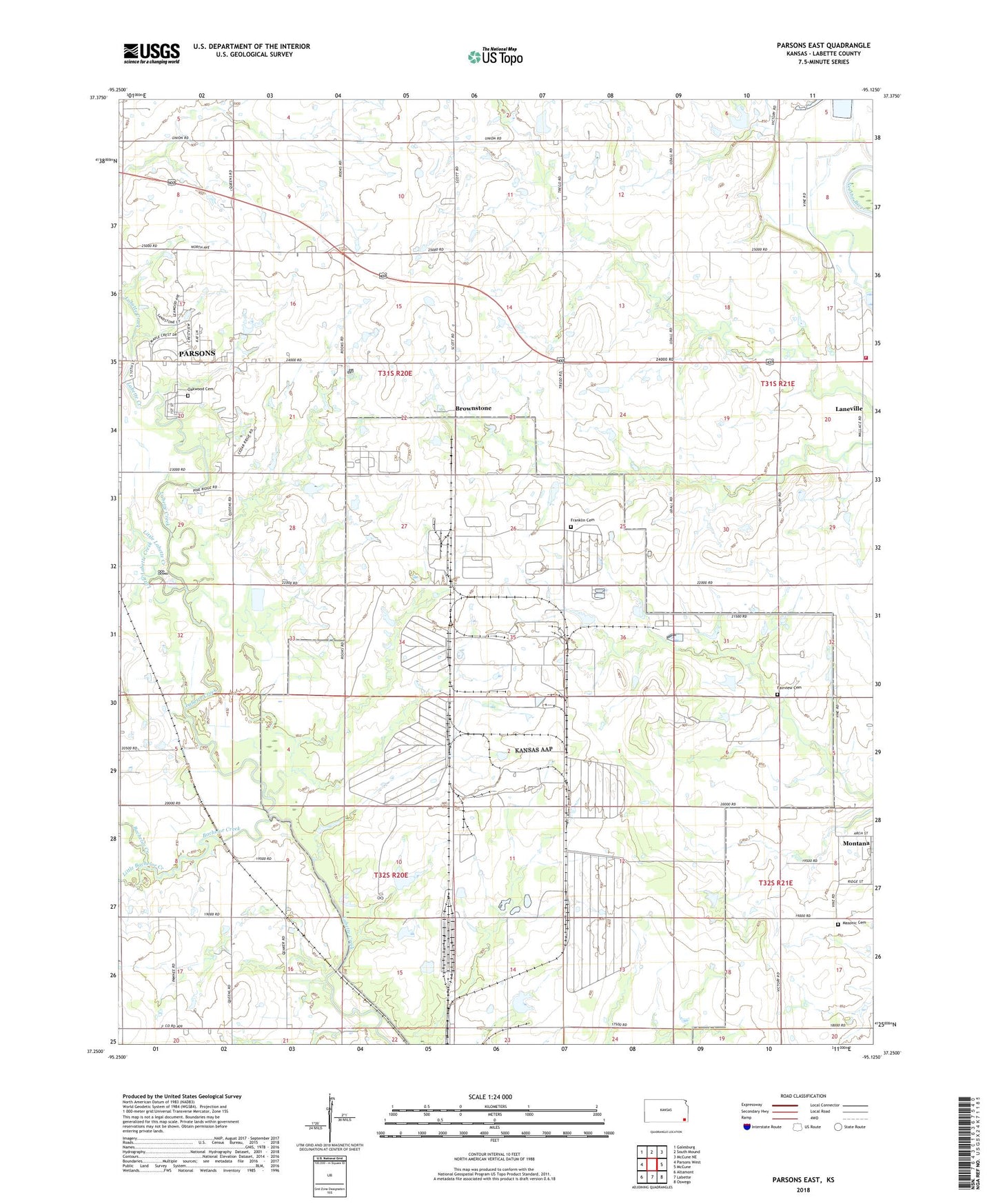 Parsons East Kansas US Topo Map Image