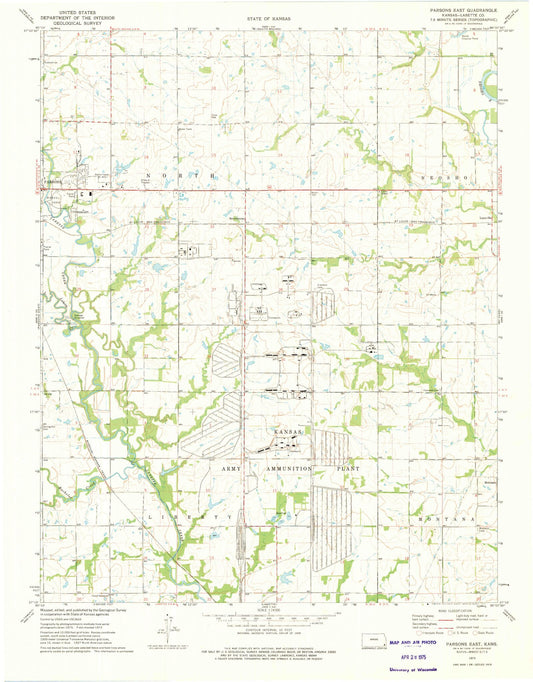 Classic USGS Parsons East Kansas 7.5'x7.5' Topo Map Image