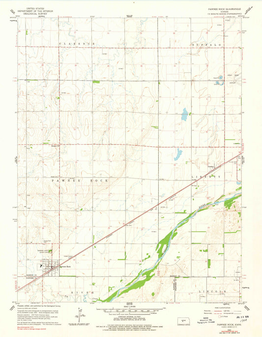 Classic USGS Pawnee Rock Kansas 7.5'x7.5' Topo Map Image
