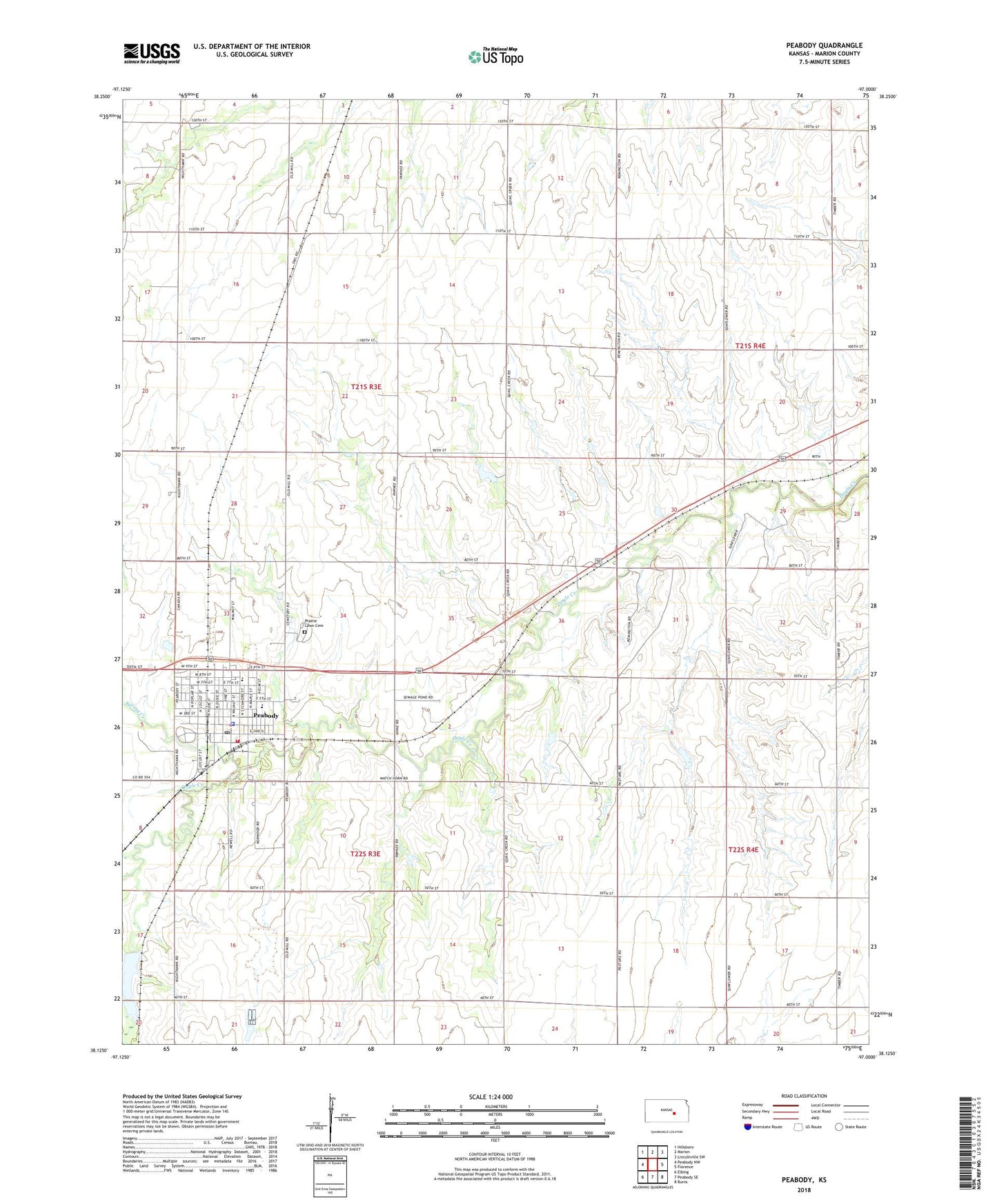 Peabody Kansas US Topo Map Image