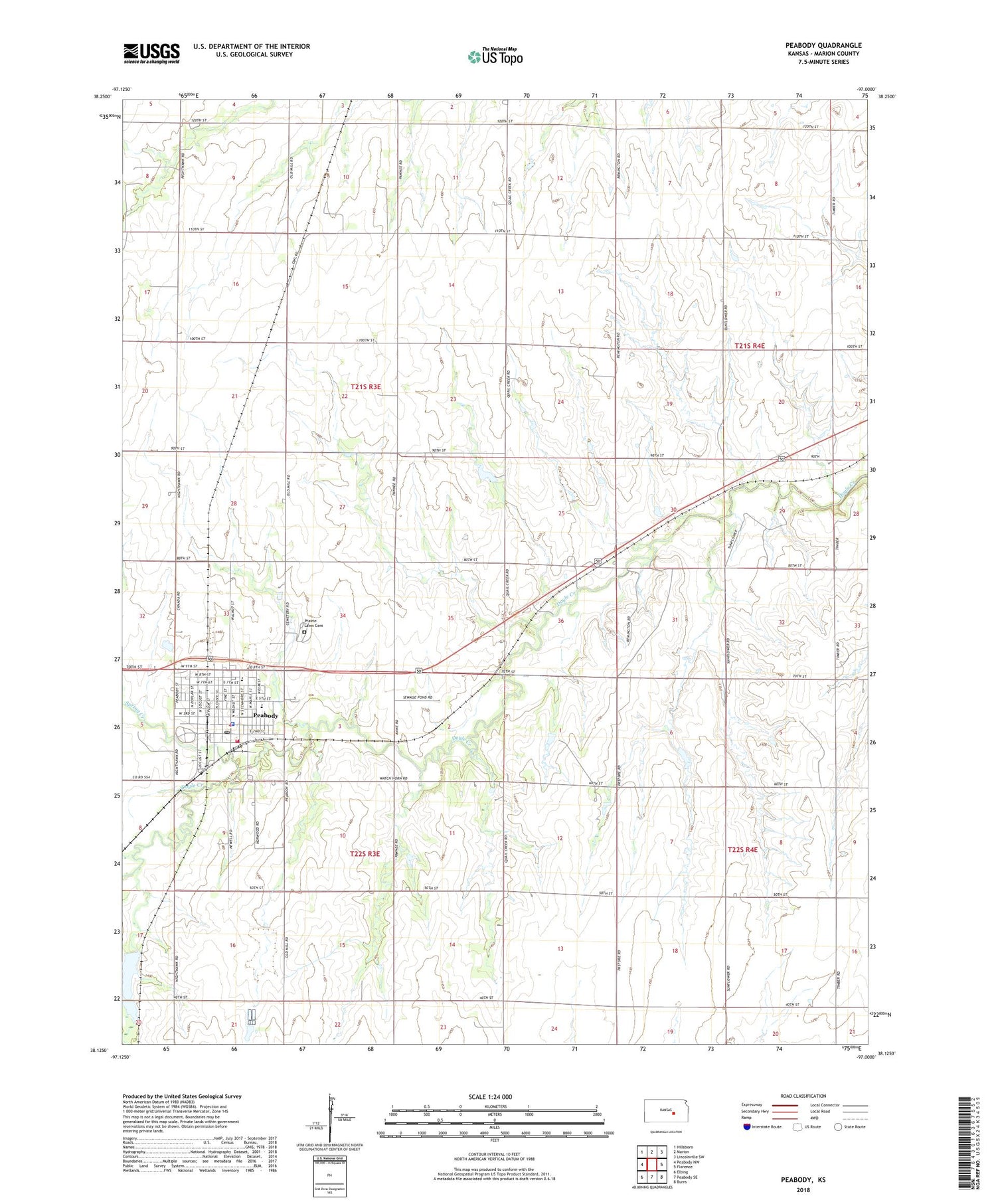 Peabody Kansas US Topo Map Image