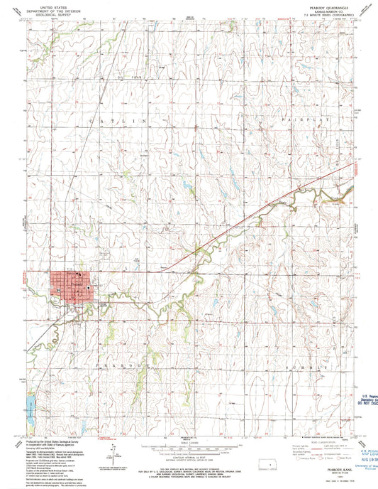Classic USGS Peabody Kansas 7.5'x7.5' Topo Map Image