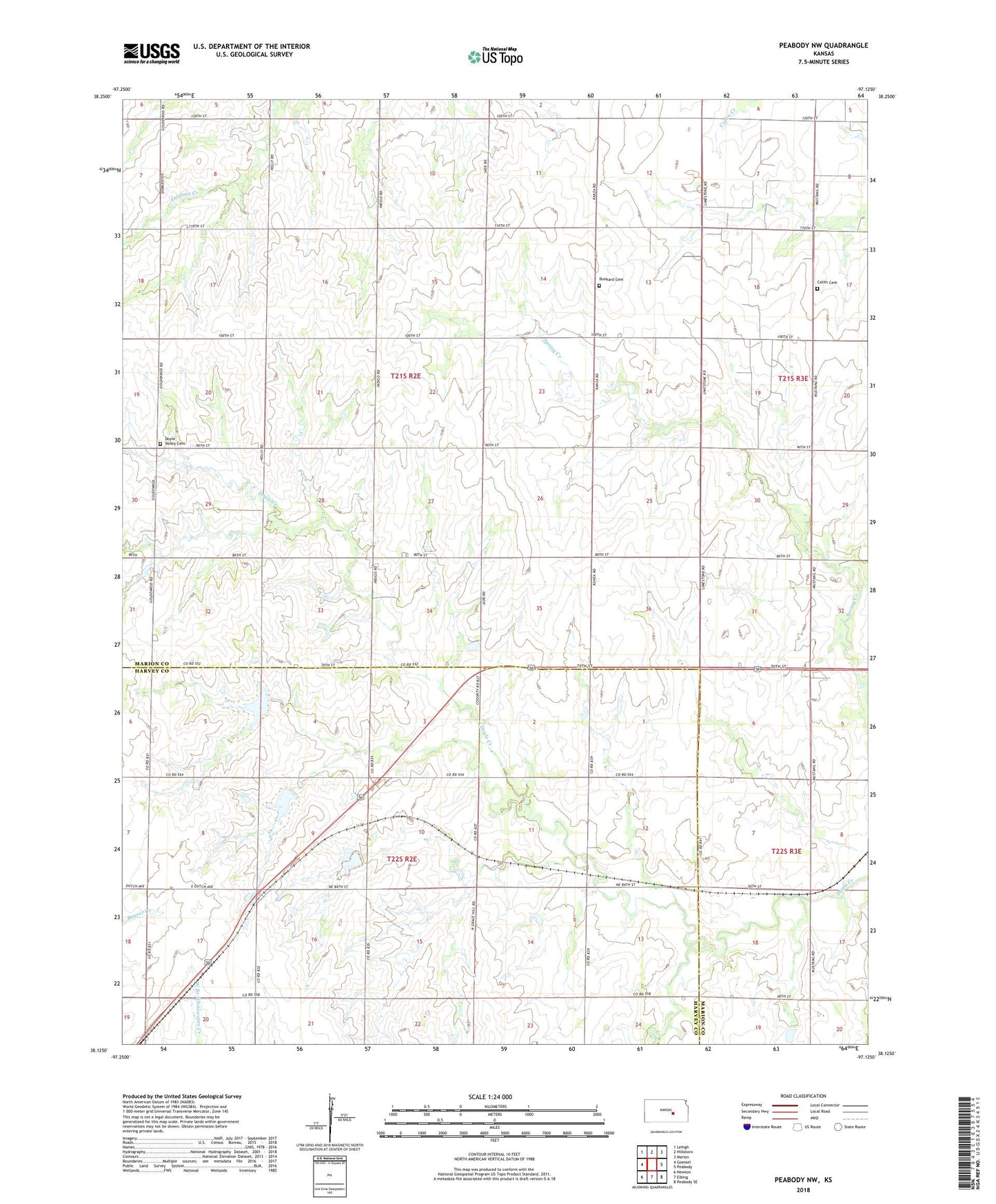 Peabody NW Kansas US Topo Map Image
