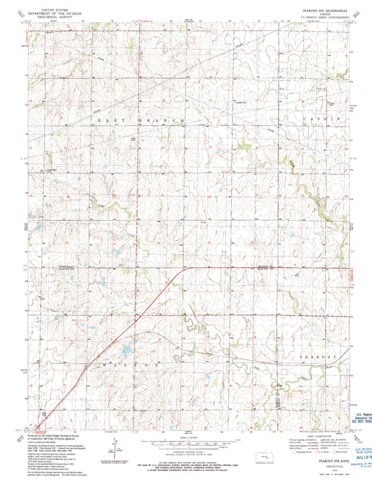 Classic USGS Peabody NW Kansas 7.5'x7.5' Topo Map Image