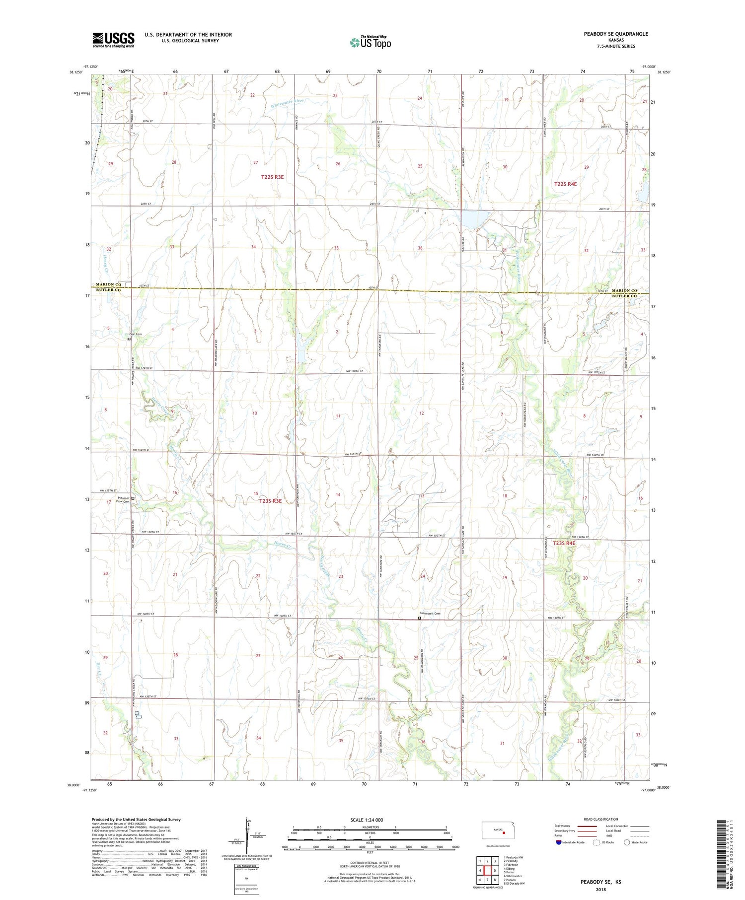Peabody SE Kansas US Topo Map Image