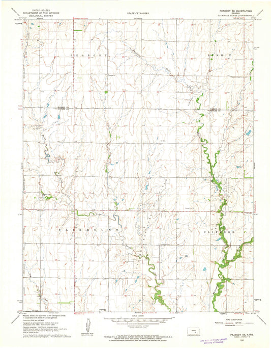 Classic USGS Peabody SE Kansas 7.5'x7.5' Topo Map Image