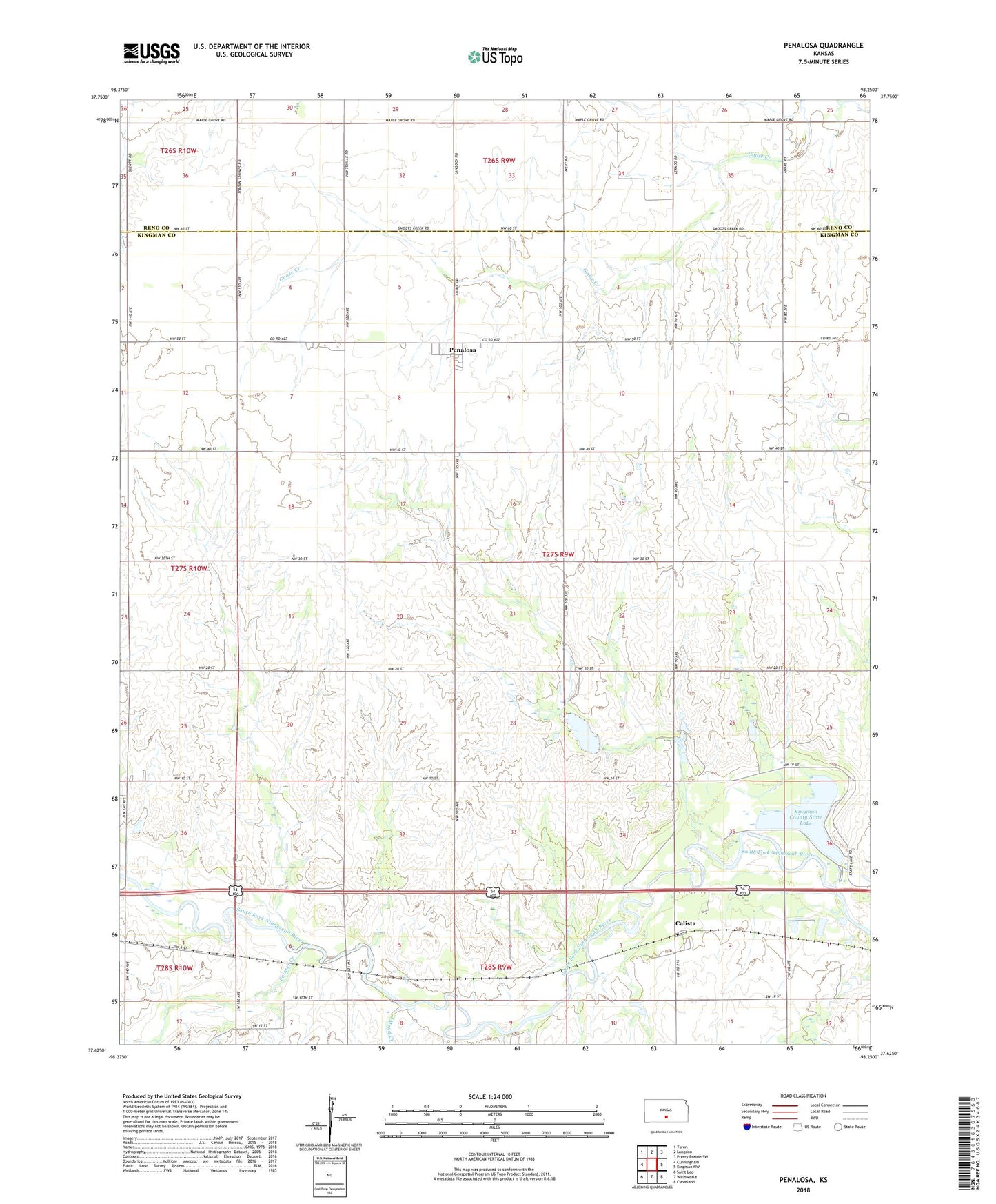 Penalosa Kansas US Topo Map Image