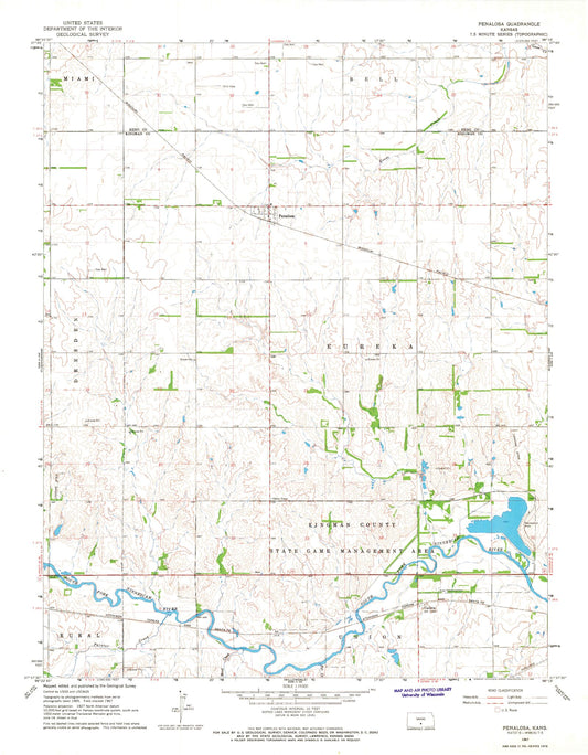 Classic USGS Penalosa Kansas 7.5'x7.5' Topo Map Image