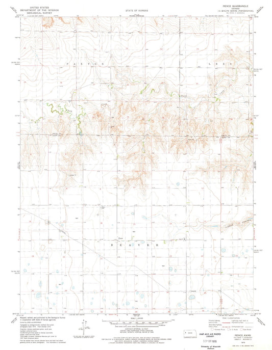 Classic USGS Pence Kansas 7.5'x7.5' Topo Map Image