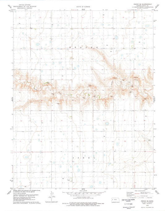 Classic USGS Pence SE Kansas 7.5'x7.5' Topo Map Image