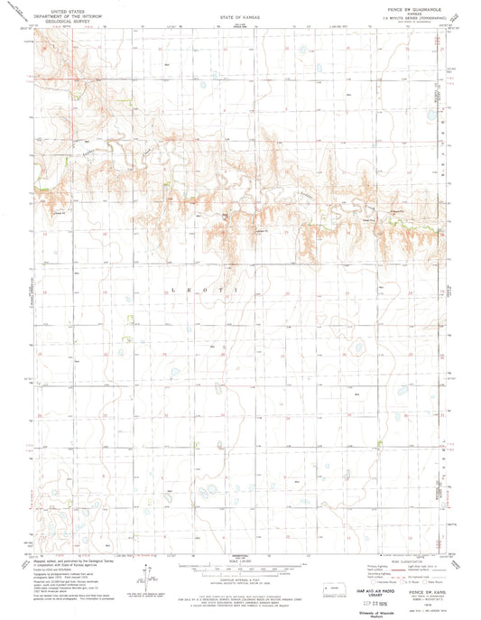 Classic USGS Pence SW Kansas 7.5'x7.5' Topo Map Image