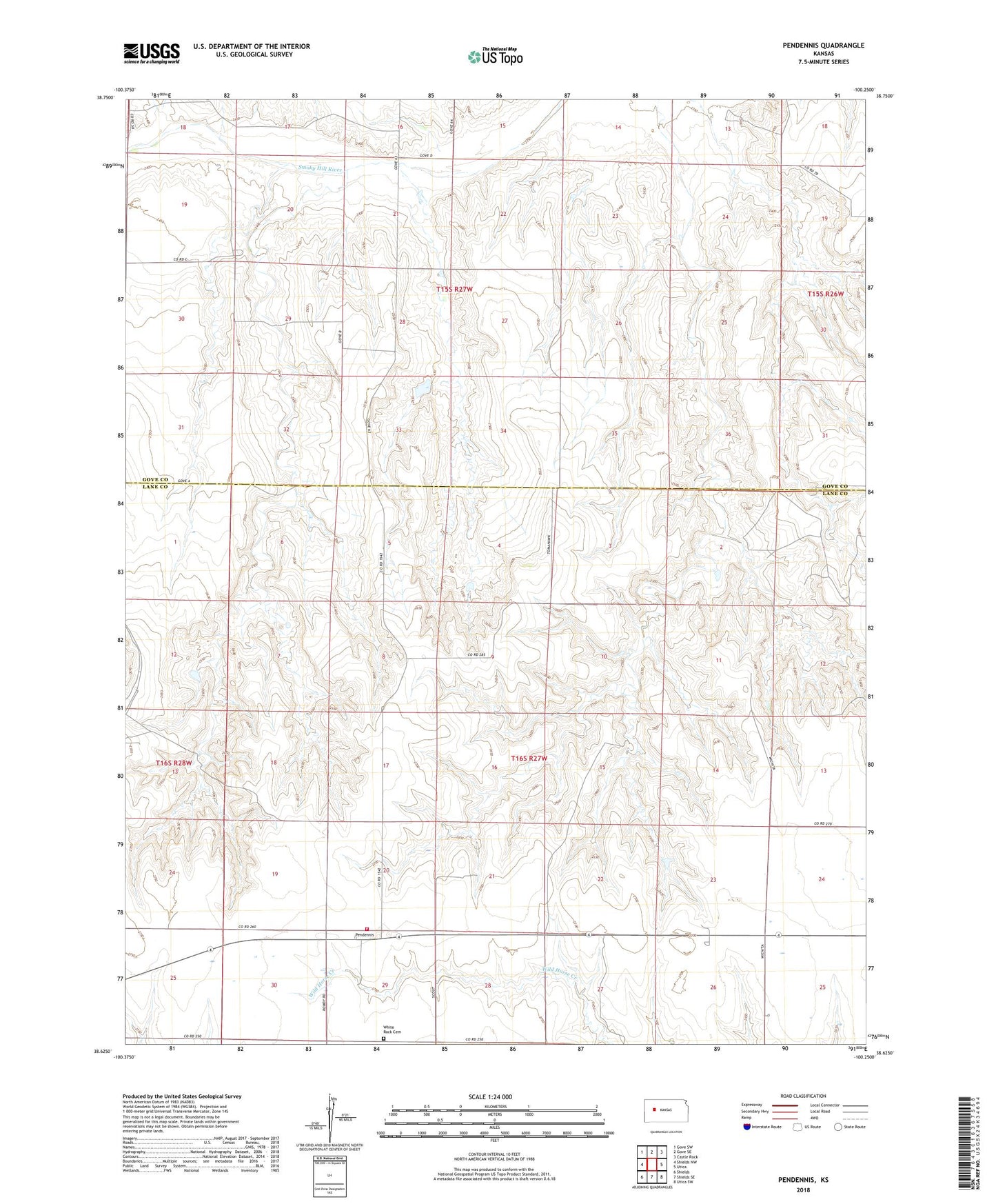 Pendennis Kansas US Topo Map Image