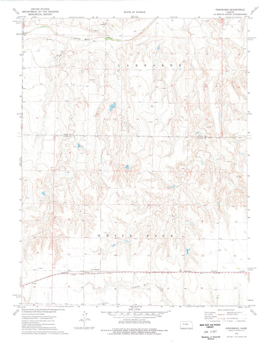Classic USGS Pendennis Kansas 7.5'x7.5' Topo Map Image