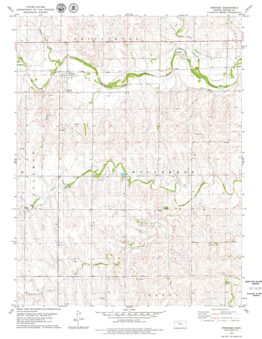 Classic USGS Penokee Kansas 7.5'x7.5' Topo Map Image