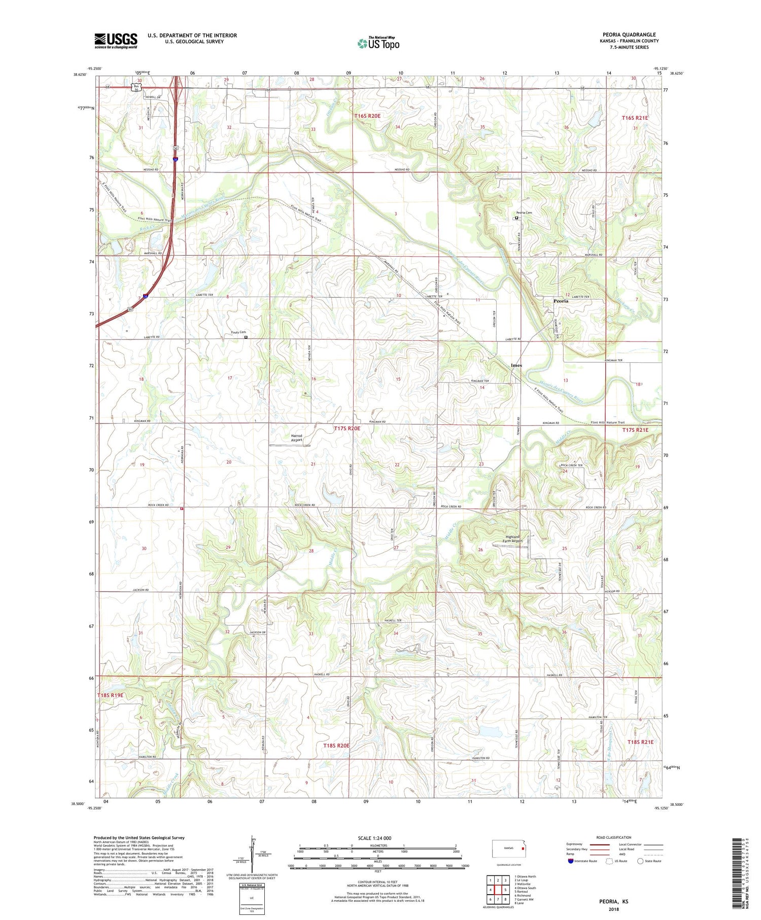 Peoria Kansas US Topo Map Image